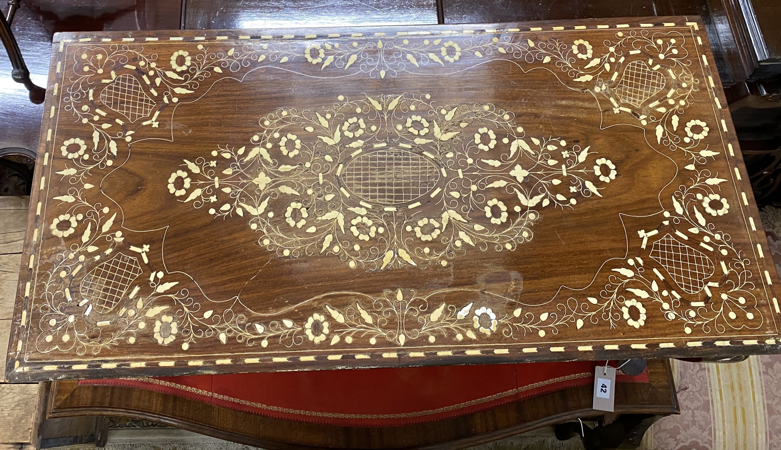 An Indian rectangular inlaid hardwood table, width 92cm, depth 46cm, height 42cm